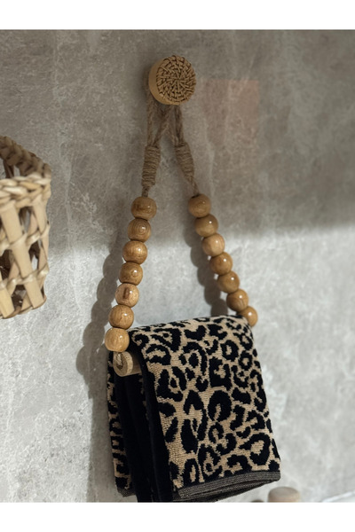 Lethe Studio Dekoratif Mutfak Havlu Askısı Duvar Tipi Jüt Halat, Tutacak, Ahş...