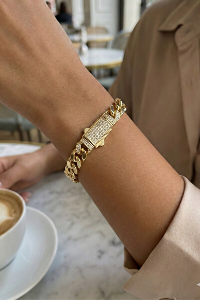 Volenta Shop Vip 14 Ayar Renk Taşlı Klipsli Gold Renk Gurmet Model Bileklik 1...