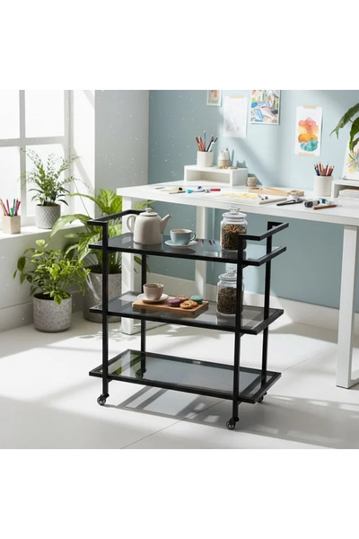 Generic 3-Tier Black Metal and Glass Serving Tray