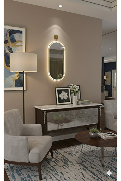 Lamra Dizayn Sera Gold Ayna Pilli Kablosuz Dekoratif Duvar Aynası