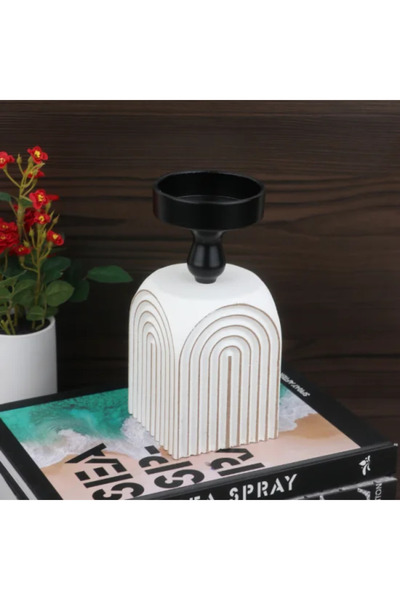 Generic Modern white and black wood candlestick, 20 cm