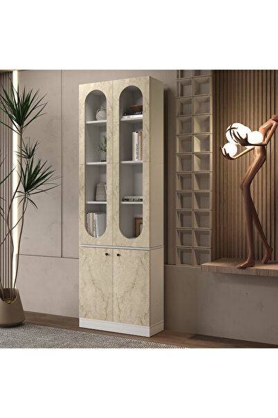 klubeconcept ARC LED’li Beyaz Kemerli Kitaplık %100 MDF 70×30×210 cm