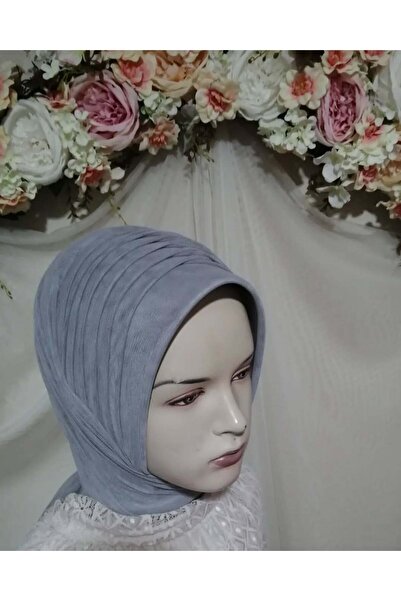 semahazırduvak açık gri simsiz model hazır türban hazır şal abiye şal duvak