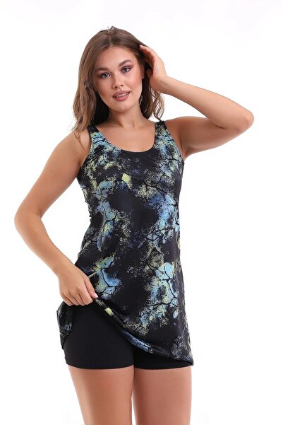 aydenahome Kadın Şortlu Elbiseli Mayo Şortu Astarlı İç Kısmına Dikili Göğüs P...