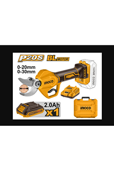 Ingco Cordless Garden Shears 30 mm Brushless 20 V (1 x 2.0 Ah Battery + Charger)