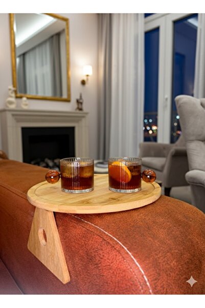 Lexa Bambu Kolçak Tepsisi ( 25 cm ) Katlanabilir Koltuk Tepsisi Doğal Ahşap K...