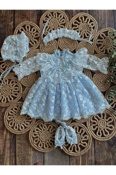 Asrın Tasarım Atölyesi طقم فستان أزرق فاتح للبنات الصغيرات