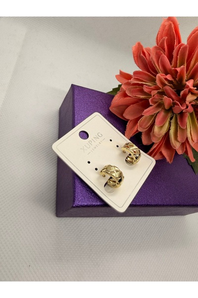 XUPING JEWELRY KUYUMCU SERİ 14K RENGİ DOKUMA MODEL MİNİ HALKA ÇELİK KÜPE