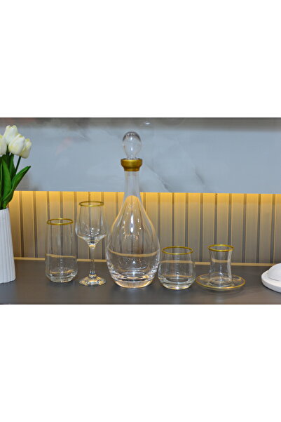 CAM LÜX 61 PARÇA 12 KİŞİLİK ÇEYİZLİK SOFRA SETİ GOLD DETAYLI