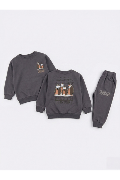Noone Penguin Blinders Printed 2 Yarn Cotton Crew Neck Kids Tracksuit Set Bot...