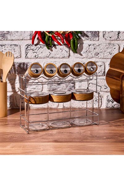 ASPARTAM طقم توابل أكسل المكون من 9 قطع مع حامل - شفاف / رمادي / بني