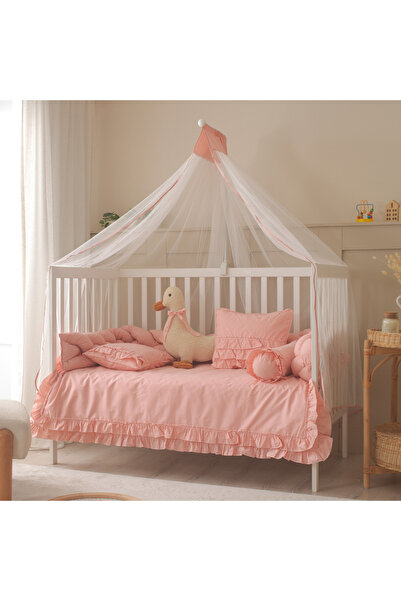 JOYFUL KIDS Luna Pink Crib Set - 8 Piece Baby Sleeping Set with Knitted Edge ...