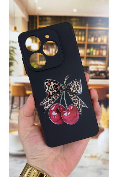 Vip Case Tecno Spark 20/20C Uyumlu Kiraz Fiyonk Leopar Desenli Silikon Darbe ...