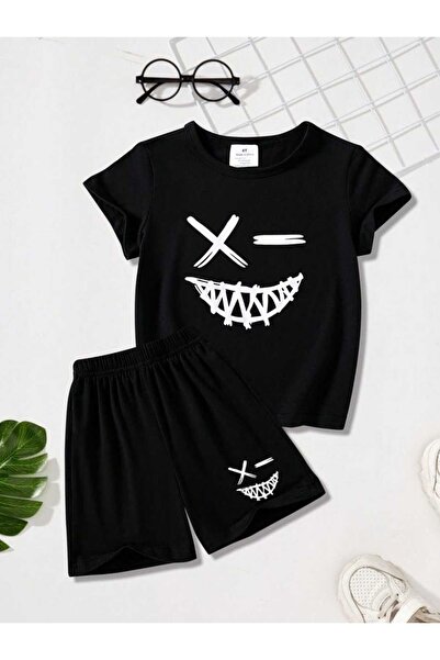 Nice Clothes Children's Tracksuit Set Hooded Unisex White Smiling Face Print