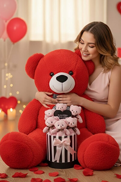 Solemia Sevgililer Günü Hediyesi 90 Cm Peluş Ayı + Aynalı Mesajlı Ayıcık Buke...