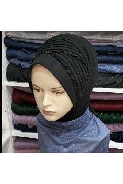 semahazırduvak siyah işleme detaylı model hazır türban hazır şal abiye şal duvak