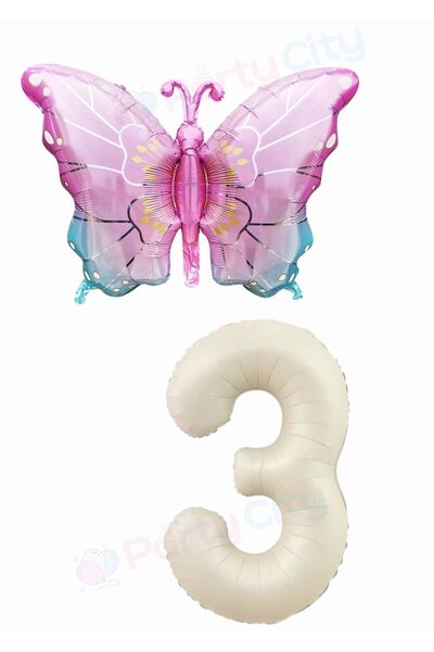 Party City 1 Year Old Birthday Balloon Set with Butterfly Figure, Cream Color...