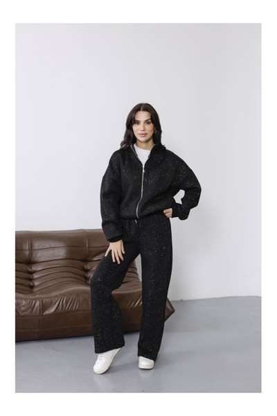 Elif Özbey Butik Siyah Simli Fermuarlı Takım