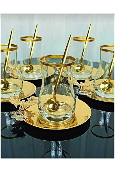 ÇNR Home Collection 6 KİŞİLİK 18 PARÇA GOLD ÇAY SETİ , ÇAY TAKIMI,HEDİYELİK ,...