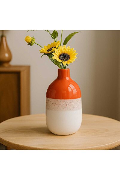 KUT FLY مزهرية ديكو بألوان ترابية - برتقالي - 25 سم