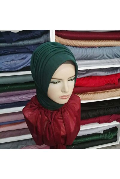 semahazırduvak zümrüt yeşili simsiz model hazır türban hazır şal abiye şal duvak