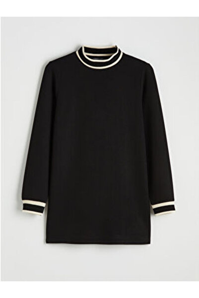 LC Waikiki Black Mock Neck Soft Touch Women's Sweatshirt Tunic