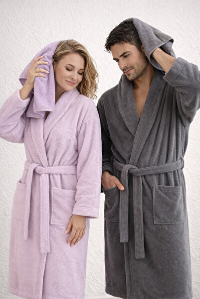 Asilex Home Collection مزدوج قطن رداء حمام ناعم وماص للرطوبة بلون اللافندر-أن...