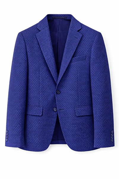 MASERTO Men's Cobalt Patterned Slim Fit Blazer Jacket