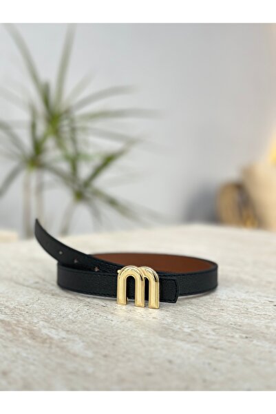 ERDESIGNN Women's Belt Black Gold Detailed Letter Belt Skirt Belt Jacket Belt