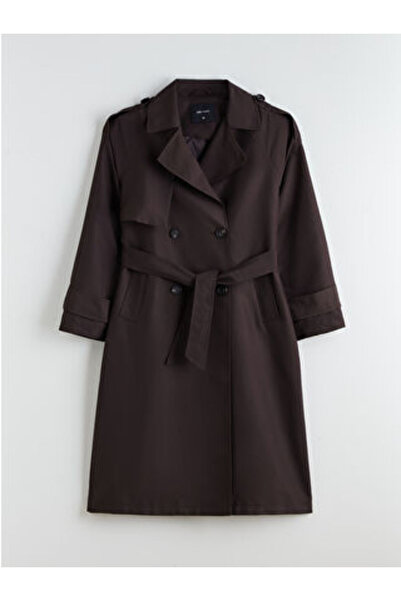 LC Waikiki Brown Double-Breasted Collar Women's Trench Coat