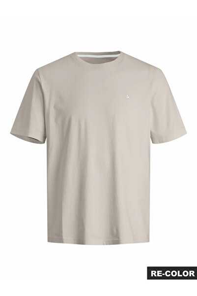 Jack & Jones Men's Beige Jjepaulos Tee Ss Crew Neck Noos T-Shirt 12245087-Moo...