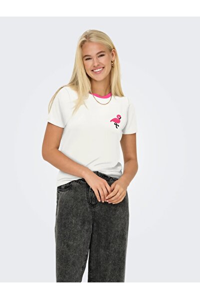 ONLY Women's Pink Onlheart Life S/S Tee Jrs Noos T-Shirt 15318959-Cloud-Flam