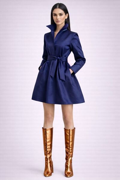 UNTIMELY Mini Taffeta Shirt Dress with Belt Detail and Pockets