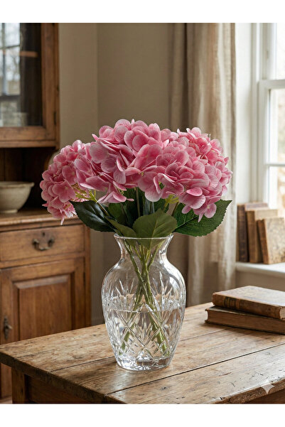 Siyah Lale Ortanca Hydrangea Pembe Pink Renk Yapay Çiçek 1 Demet 47 Cm