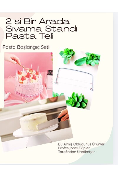hediyehobihersey Pasta Yapım Seti 2 li Sıvama Standı Pasta Kesme Teli