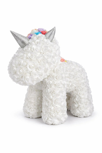 UNICORN Διακοσμητικό ειδώλιο από λευκά τριαντάφυλλα από αφρό, πολυτελές λουλο...