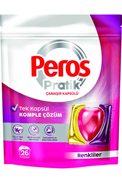 Peros Pratik Renkliler Çamaşır Kapsülü 26 Kapsül – Tek Kapsül Komple Çözüm