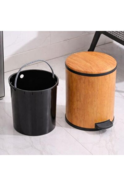 Generic Wooden Lid Trash Can with Pedal and Inner Bucket