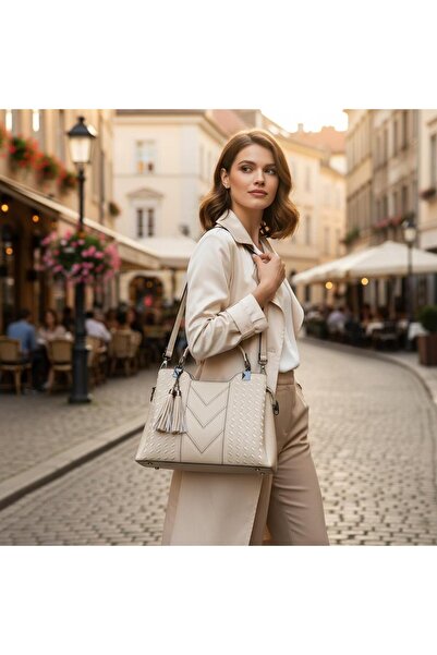 ZİVORA حقيبة كتف ويد نسائية كبيرة الحجم بتفاصيل خياطة منقوشة