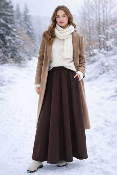 lobivia Double Skirt with Elastic Waist and Pockets, Length: 94-95cm