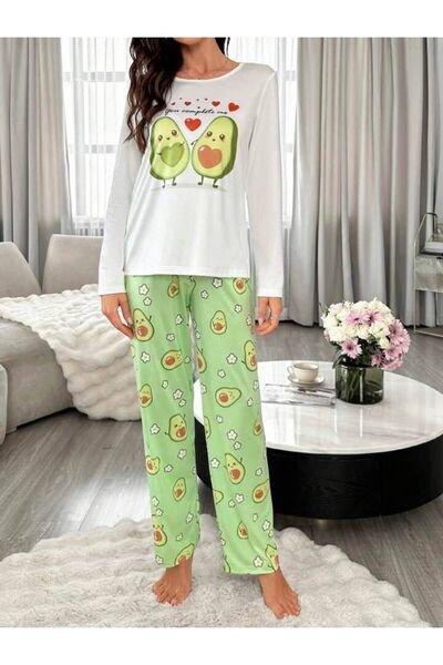 MİMİ PİJAMA Γυναικείο σετ πιτζάμες με μακριά μανίκια και σχέδιο αβοκάντο