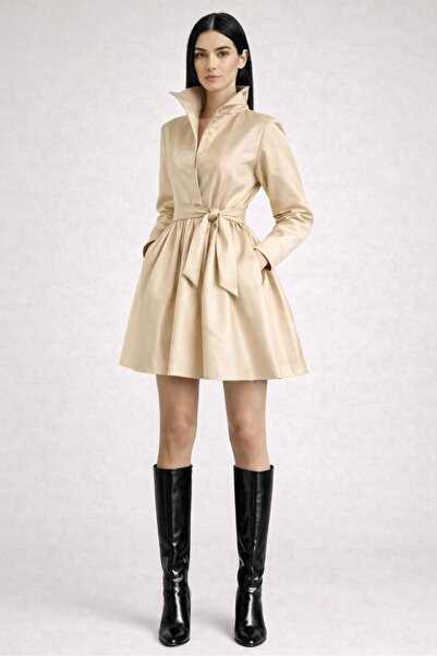 UNTIMELY Mini Taffeta Shirt Dress with Belt Detail and Pockets