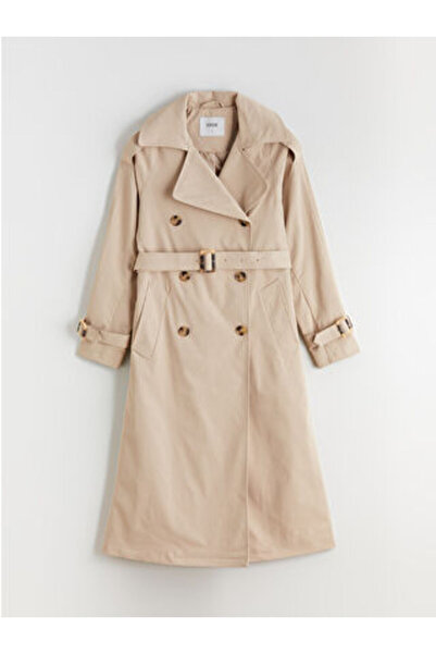 LC Waikiki Beige Double Breasted Collar Women's Trench Coat