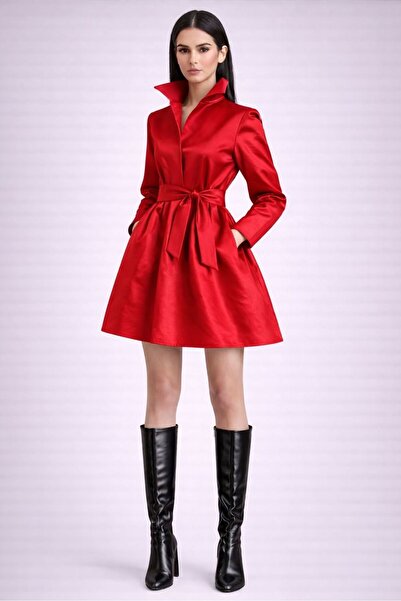 UNTIMELY Mini Taffeta Shirt Dress with Belt Detail and Pockets