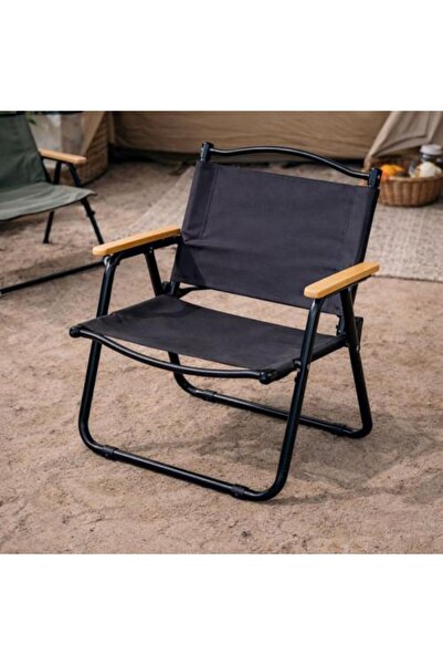 Generic كرسي تخييم قابل للطي مع مساند ذراع خشبية