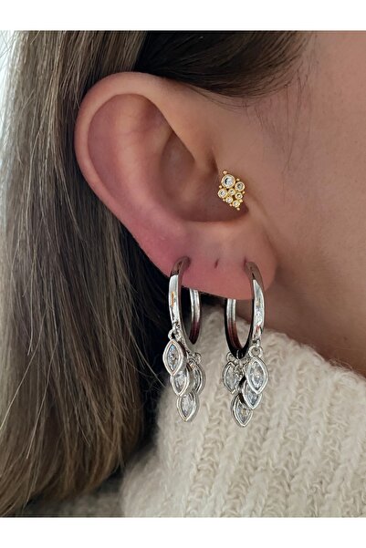 Pinery Jewels Shakira Küpesi Gümüş Renk Kadın Küpe Çifti