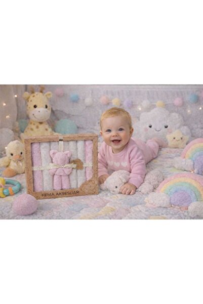 fema aksesuar Pamuk baby 7 li ayıcık süslemeli ağız mendili Pembe