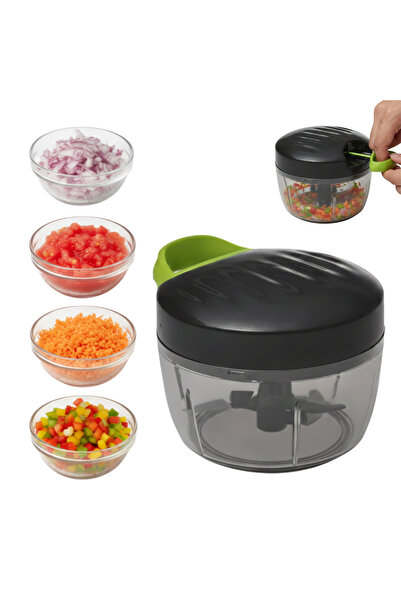 Salestore Manual chopper 500ml, 3 SS blades, string mechanism, BPA-free, blac...