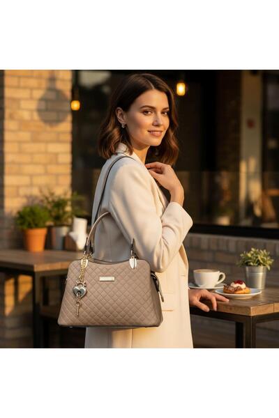 ZİVORA Women's Quilted Hand and Shoulder Bag with Gold Heart Key Accessory an...