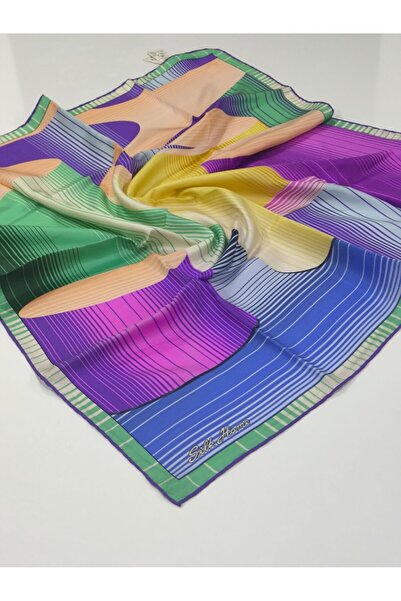 PİRAMİT وشاح حرير تيفيل من سيلك هوم بالنعناع ساكس أزرق بلون الكوبالت -2